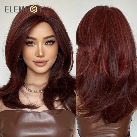 ELEMENT Synthetic Wig Medium Wavy Hair Brown Mixed Blonde Wigs for Women Daily Party Cool Heat Resistant Breathable Headband