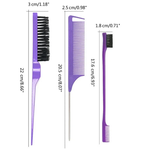 3pcs styling comb set teasing comb triple teasing comb mouse tail comb edge brushing hair tail tool，Special for real hair wigs