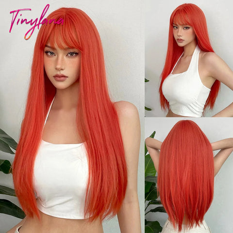 Long Straight Silver Ash Gray Synthetic Wigs Lolita Cosplay Natural Hair with Bangs for White Women Party Daily Heat Resistant