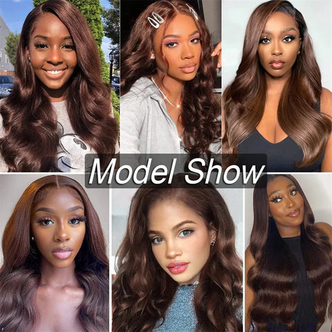 30 Inch Chocolate Brown Body Wave 13x4 HD Lace Front Human Hair Wigs Pre Plucked Brown Transparent Lace Frontal Wigs For Women
