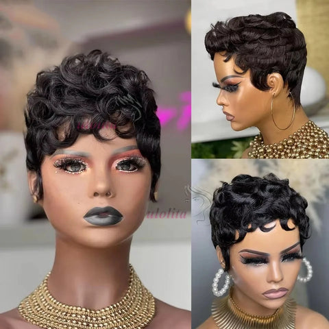 Deep Wave Wig Human Hair 613 Honey Blonde Short Pixie Cut Wig For Black Women Full Machine Made Curly Wigs Ginger Wig Human Hair