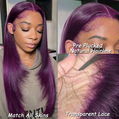 13X6 Dark Burgundy Straight Lace Front Wigs HD Layered Cut Lace Frontal Wig Synthetic Pre Plucked Glueless Lace Wigs For Women