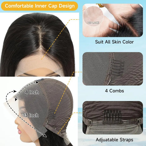 Brazilian Straight Human Hair Wigs Short Bob Wig Cheap Transparent Lace Closure Wigs For Women Human Hair PrePlucked Hairline