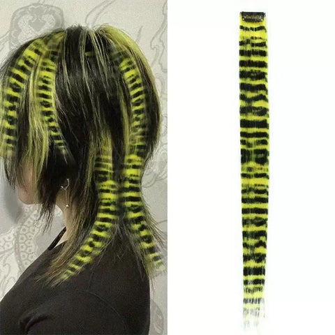 Stripe Printed Hair Colorful Long Straight Hair Pieces Synthetic Clip-in Hair Extensions for Daily Use Party Halloween