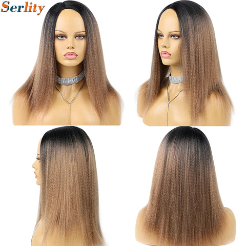 Yaki Kinky Straight Wig for Black Women 14 Inch Hair Natural Hairline Dreadlock Wig Kinky Curly Synthetic Hair Wigs Soft Fluffy