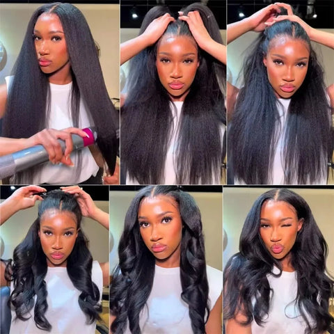 Full 360 Hd Lace Front Wig Kinky Yaki Straight HD Transparent Lace Front Human Hair Wig 40Inch Straight Human Hair Wig For Women