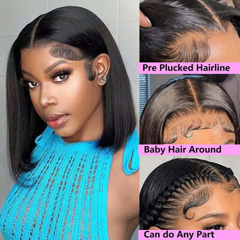 Straight Short Bob 13x4 13x6 Hd Lace Front Human Hair Wigs 4x4 5x5 Lace Closure Wig Brazilian Black Wig For Women Cheap On Sale