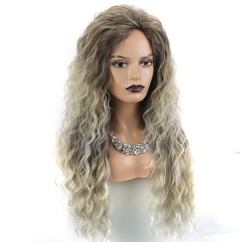 MSIWIGS Blonde Wig Synthetic Long Curly Hair Wigs for Women Fluffy Hairstyle Wave Ombre Wig Costume Carnival Party