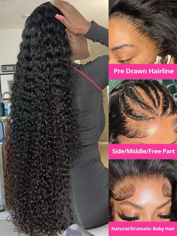 250 300 Density Curly 13x6 HD Lace Frontal Human Hair Wigs Brazilian 30 40 Inch Water Deep Wave 13x4 Lace Front Wig For Women