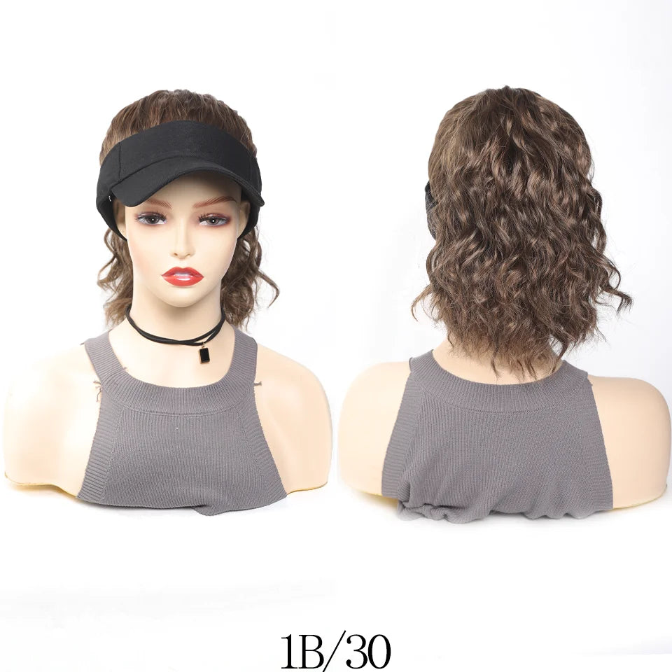 High Temperature Fiber Synthetic Curly Wave Ponytail Wig with Adjustable Buckle Net Baseball Cap - Sporty  for All People