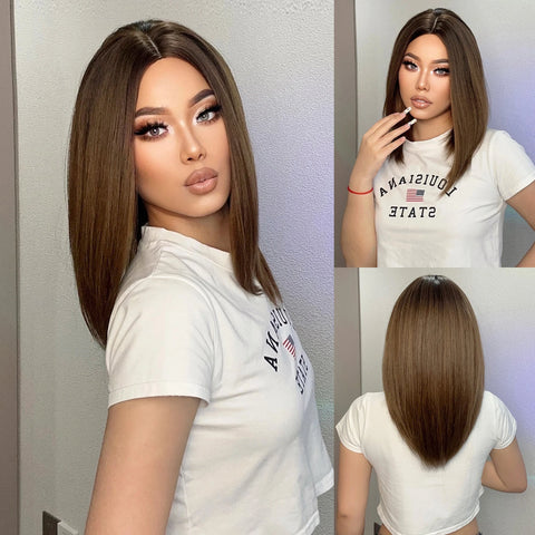 Short Straight Blonde Hair For Black Women Shoulder Length Layered Natural Hairline Synthetic Heat Resistant Wig