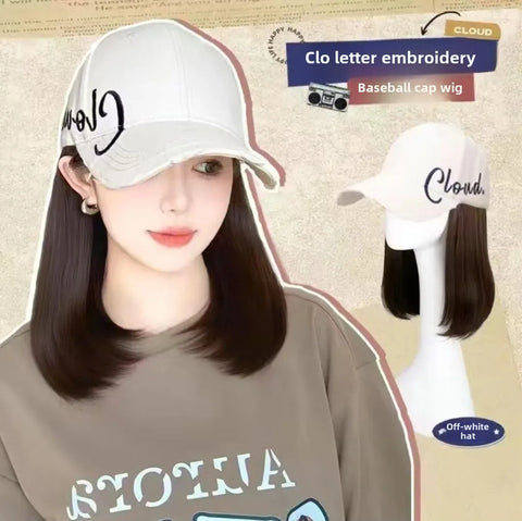 Korean Style Hat Wig Integrated Romantic Casual Face Slimming Long Curling Natural Comfortable Hair for Women