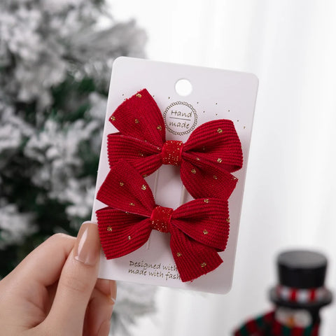 2Pcs/Set Christmas Baby Girls Hair Clips Ribbon Flower Tree Snowflake Resin Hair Bows Xmas Dance Party Hairpins Hairgrips