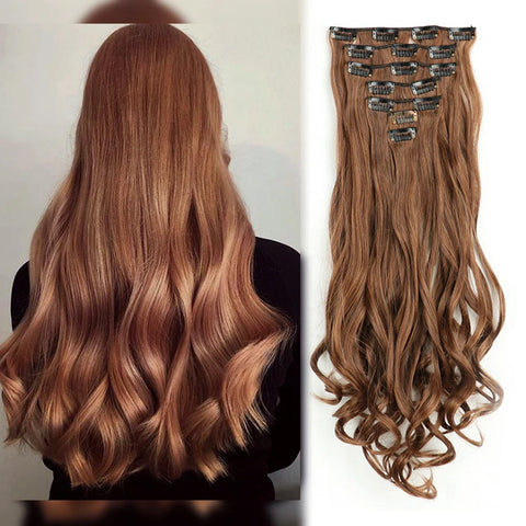 Clip In Hair Extensions 7 PCS Full Head 22 Inch Long Curly Wavy Synthetic Hair Pieces Natural Wavy For Women Girls Hair
