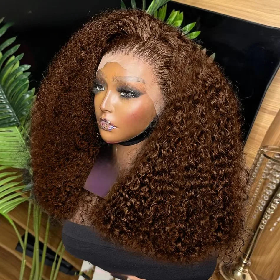 Bob Glueless Curly Human Hair Wig Water Deep Wave Pre cut Lace Wigs Chocolate Brown 7x5 Glueless Wigs 13x4 HD Lace Short Bob Wig