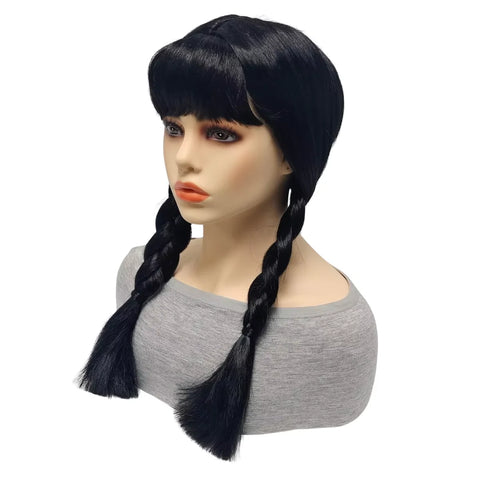 Wednesday Addams Cosplay Synthetic Wig for Halloween Christmas Anime Party April Fool's Day TV Series Inspired Costume Accessory