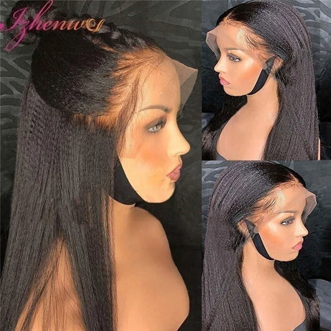 Transparent Kinky Straight Lace Front Wig Pre Plucked Yaki Brazilian 13x6 Lace Closure Human Hair Wig For Woman Natural Hairline