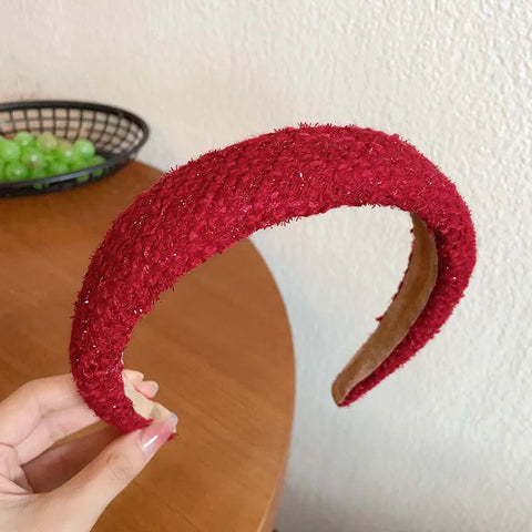 New Vintage Red Womens Headband Woolen Velvet Hair Band Headwear Girl Side Sponge Hair Hoop Christmas Day Hair Accessories