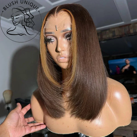 Reddish Brown Straight Layered Lace Front Wigs For Women Copper Red Pre Plucked Lace Frontal Wig Layers Glueless Synthetic Wig