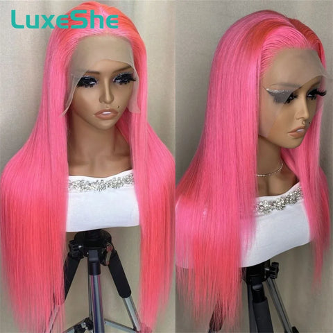 Pink Lace Front Human Hair Wigs Hd Straight 13x6 Lace Frontal Wig Pink Colored Human Hair Pre Plucked with Baby Hair 180 Density