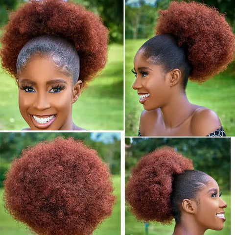Synthetic 10Inch Big Afro Puff Drawstring Ponytail Extensions for Black Women 4b 4c Kinky Curly Hair Bun Ponytail Wigs Daily Use