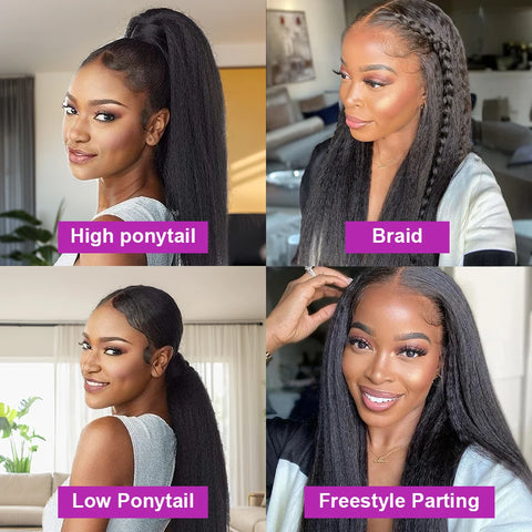 Full 360 Hd Lace Front Wig Kinky Yaki Straight HD Transparent Lace Front Human Hair Wig 40Inch Straight Human Hair Wig For Women