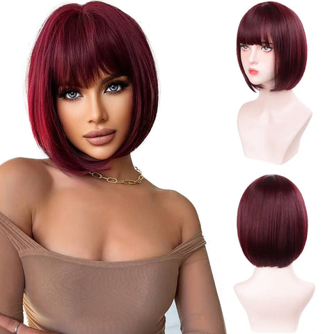Short, light purple bob hairstyle synthetic wig for Halloween party cosplay wig, daily high-temperature hair accessory wig set