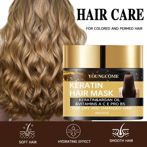 YOUNGCOME Keratin Hair Care Mask Deep Nourishing Moisturizing Repair Dry Frizz Damaged Conditioner Smoothing Long-Lasting Shine