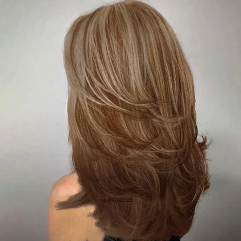 Synthetic Female Wigs Mix Grey Long Layered Wig Natural Silver Gray Wigs Women Salt and Pepper Hair Replacement Carnival Costume