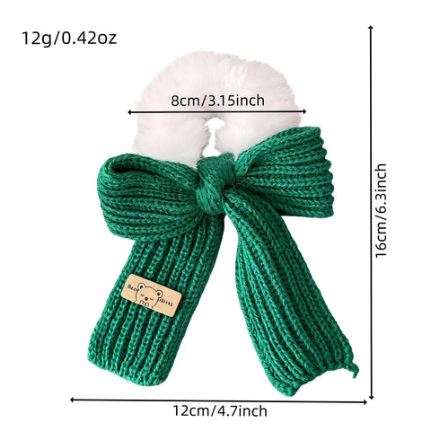 Christmas Headwear Autumn and Winter Knitted Wool Bow Hair Rope Girl's Sweet Large Hair Ring Head Rope Hair Rubber Band