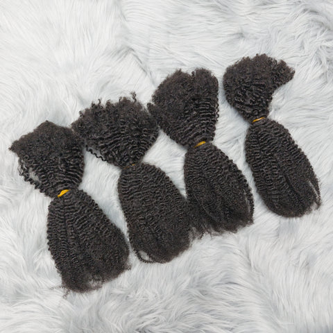 4C Afro Kinky Curly Virgin Human Hair 16" Brazilian Human Hair Extensions Weave Bundles No Weft Weaving for African Black Women