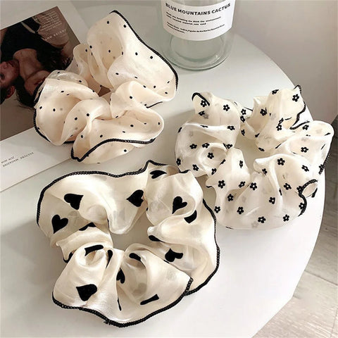 3Pcs/set Minimalist Sweet Fabric Hair Ties for Women Floral Polka Dot Printed Hair Scrunchies with Elastic Hair Accessories