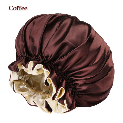 Women Satin Solid Sleeping Hat Night Sleep Cap Bathroom Accessories For Women Shower Caps Waterproof Sleeping Hair Bonnets Cap