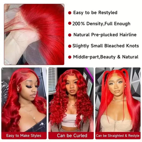 30 40 inch Hot Red 13x6 Hd Lace Frontal wigs Human Hair Wigs Brazilian Red Colored Body Wave 13x4 Lace Front Wig Wig For Women