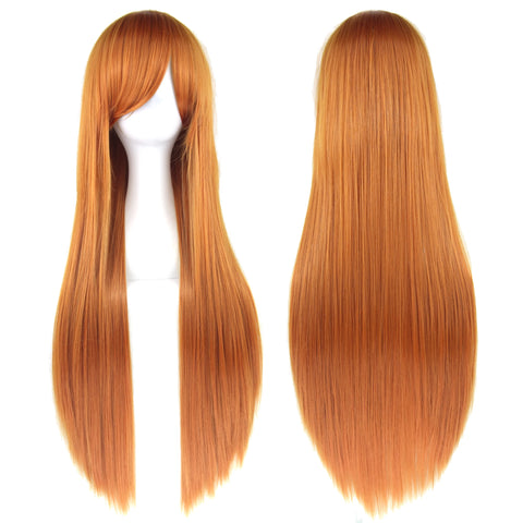 Soowee 80cm Long Synthetic Hair White Purple Cosplay Wigs Party Black Hair Straight Wig Hairpiece for Women