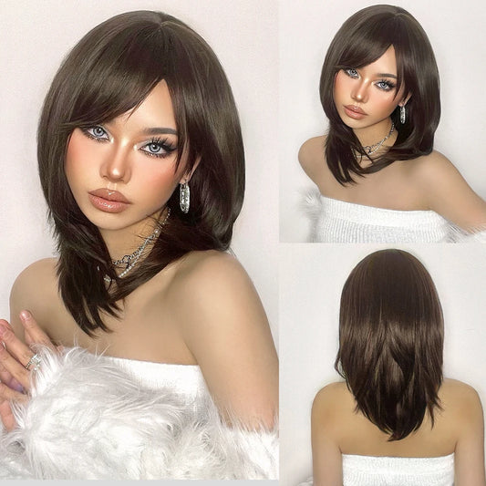 Short Straight Blonde Hair For Black Women Shoulder Length Layered Natural Hairline Synthetic Heat Resistant Wig