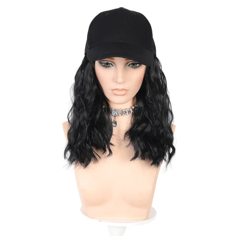 LUPU Synthetic Hat Wig for Women Wig Cap with Curly Hair Extensions Hat with Hair Wave Adjustable Baseball Hat Wigs