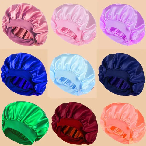 1pc Women's Solid Color Satin Wide-Brimmed Shower Cap, Suitable for Daily Use Silk Bonnet Satin Bonnet Shower Cap