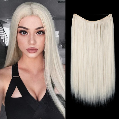 SARLA Synthetic No Clip Hair Extension Ombre Natural Fake False Long Straight Hairpiece Blonde Hair For Women
