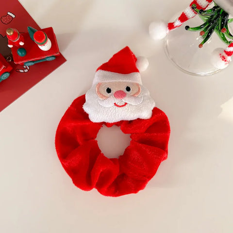Christmas Hair Scrunchies Girls Soft Velvet Elastic Ponytail Holder Rubber Band Charms Hair Ties Party Elk Santa Claus Headwear