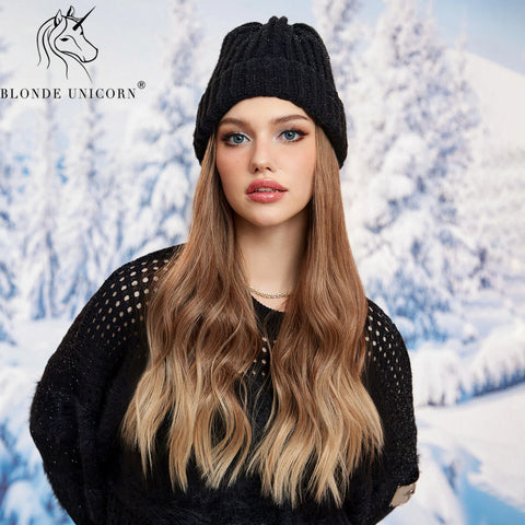 Blonde Unicorn Hat wigs Cap with Hair Hat Wig Blonde Wavey Wig Separable Synthetic Hair Women Daily Party High Temperature