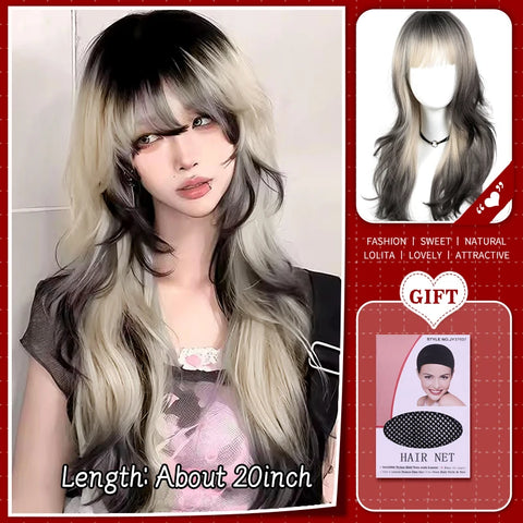 WTB Synthetic Long Straight Hair Black Lolita Wigs with Bangs for Women Fashion Female Cosplay Party Christmas Wigs Multicolor