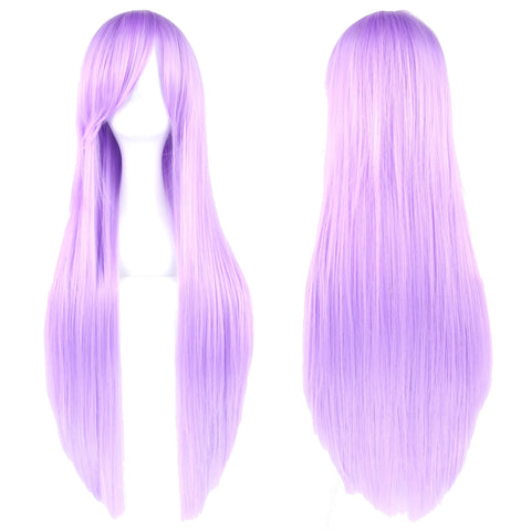 Soowee Long Synthetic Hair White Purple Cosplay Wigs Party Black Hair Straight Wig Hairpiece for Women