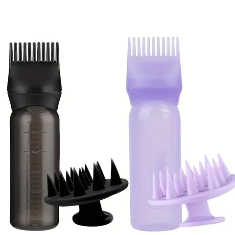 2pcs/set Applicator Bottle Shampoo Brush Scalp Massage Hair Brush Oil Applicator for Hair Care 3-in-1 Hair Treatment Tool
