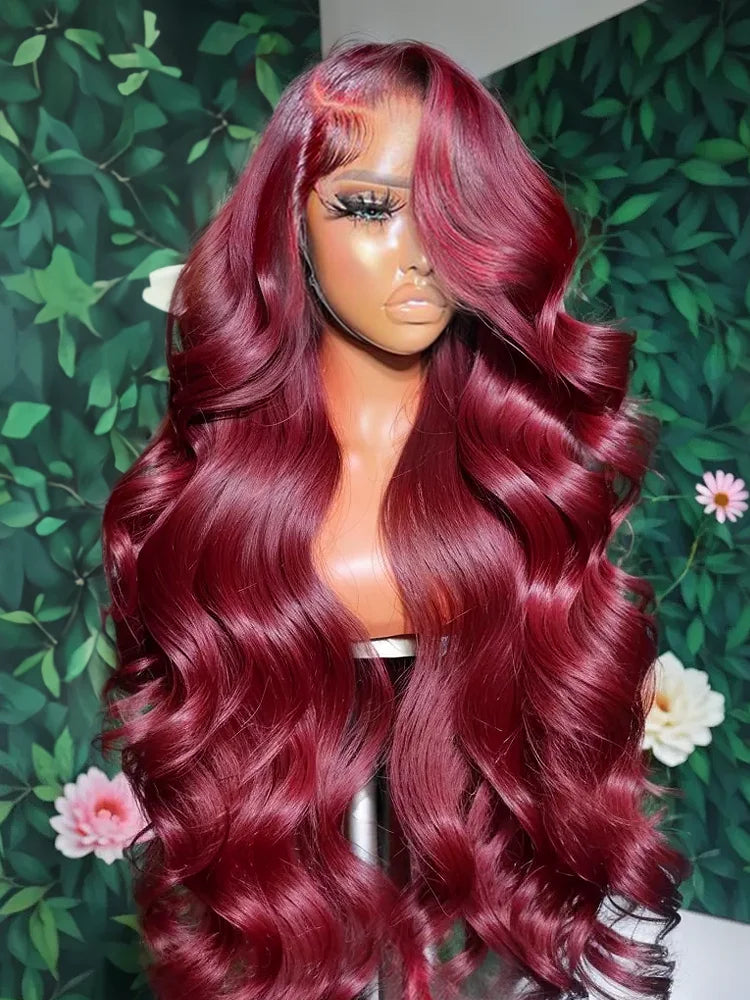 250 Density 99J Burgundy Body Wave 13x4 Lace Front Wig 13x6 Human Hair HD 30 40 Inch Lace Frontal Wigs Red Water Wave Brazilian
