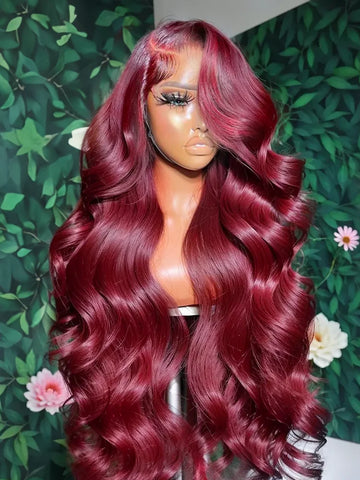 250 Density 99J Burgundy Body Wave 13x4 Lace Front Wig 13x6 Human Hair HD 30 40 Inch Lace Frontal Wigs Red Water Wave Brazilian