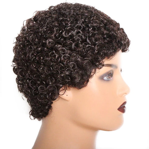 Short Kinky Curly Wigs Human Hair Machine Made Pixie Cut Wigs Brazilian Human Hair For Women Natural Black Curly Human Hair Wigs