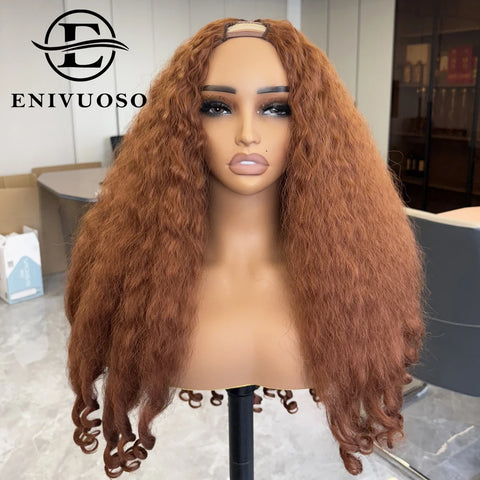 Afro Kinky Straight V Part Wigs with Bouncy Curls Short Synthetic Glueless Wigs for Black Women No Leave Out Clip in Half Wigs