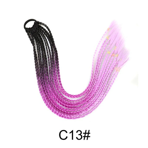 Synthetic 24Inch Y2K Rainbow Horsetail Wig Long Boxing Braid Hair Ponytail Extension High Temperature Fiber Hairpiece for Women