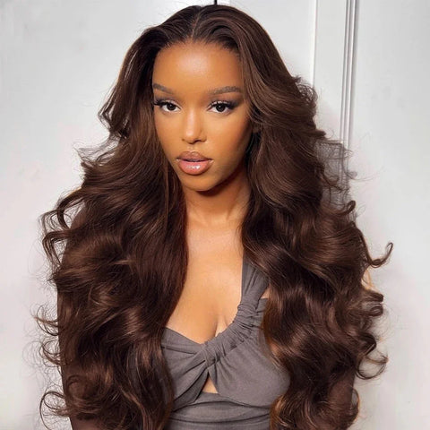 Chocolate Brown 13x4 Body Wave Lace Front Wigs Brown HD 13x6 Lace Frontal Wigs For Women 100% Human Hair Pre Plucked Brazilian